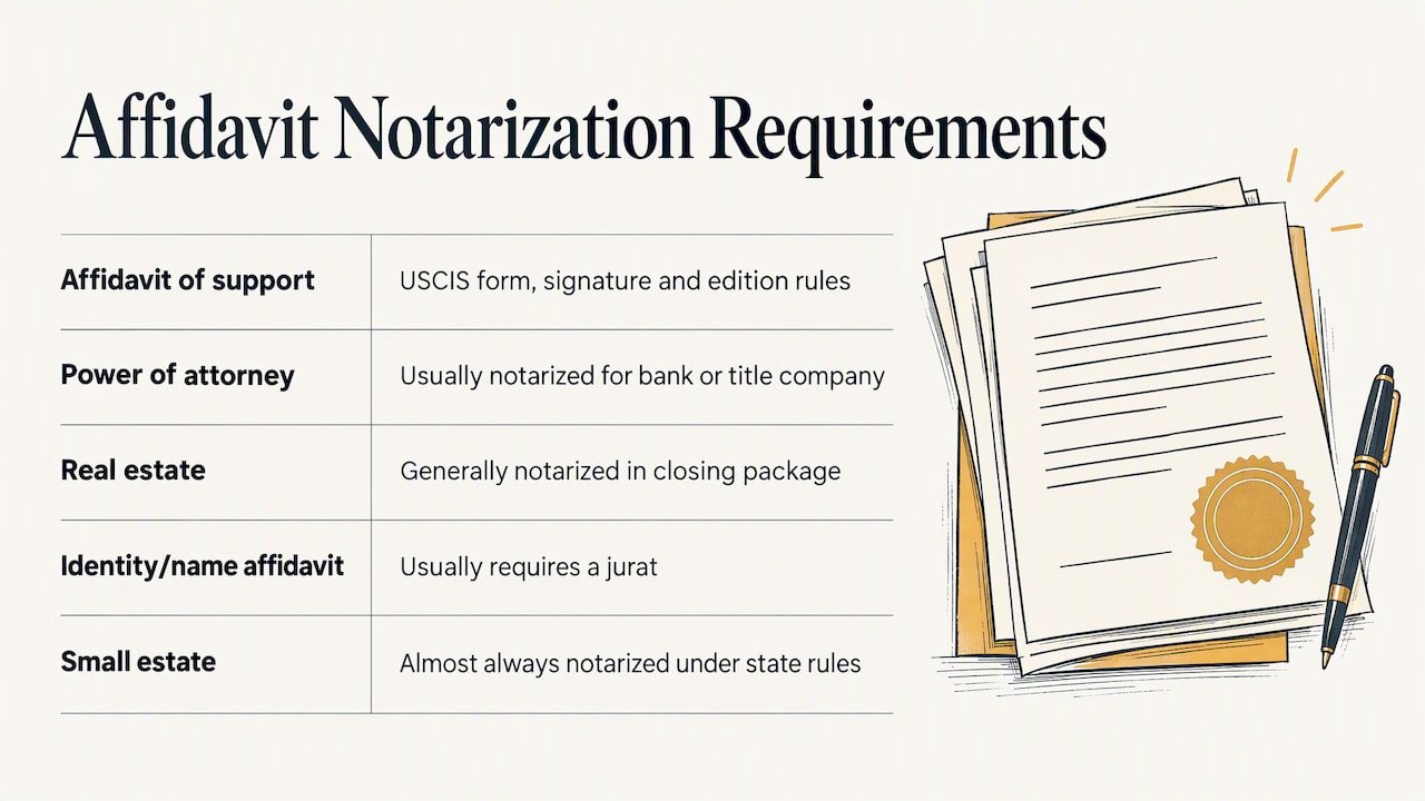 Common affidavit categories and notarization expectations