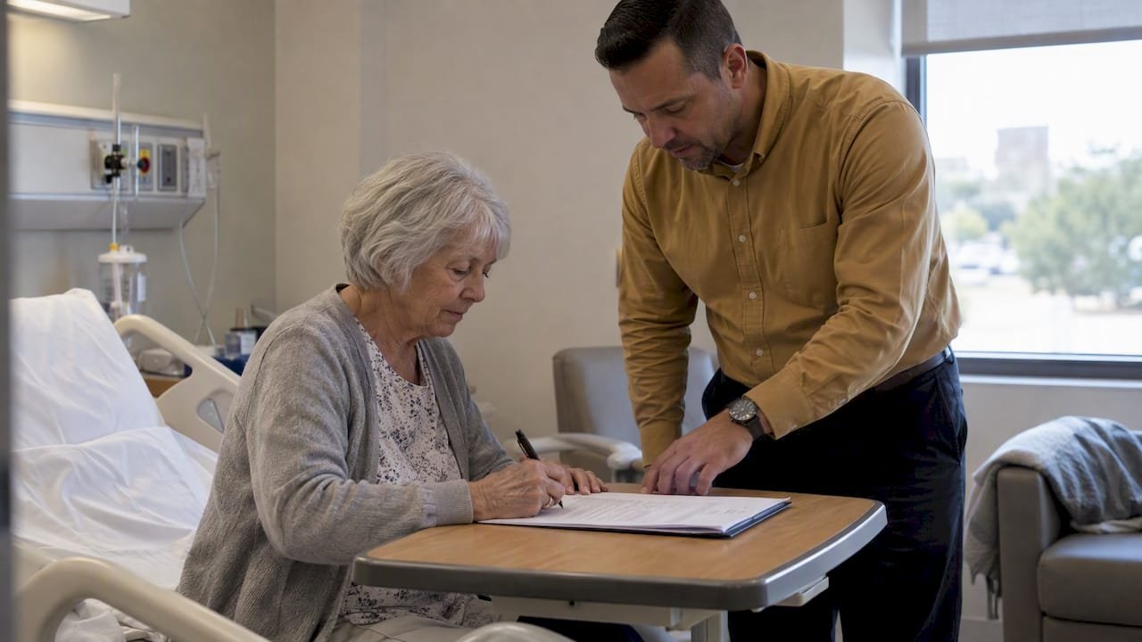 Mobile notary witnessing a hospital POA signing